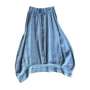 I Love Linen Blue Chambray A-Line Elastic tie Waist Mid‎ Calf skirt OS NWT